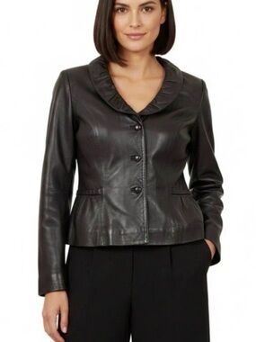 Tribal Womens Brown Leather Jacket Sz 10 Genuine Leather Old Money Preppy